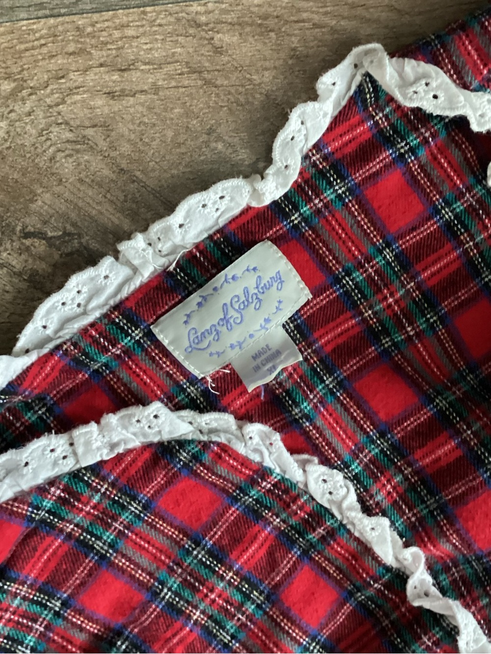 Plaid Red Cotton Nightgown with Lace Trim - Picture 4 of 5